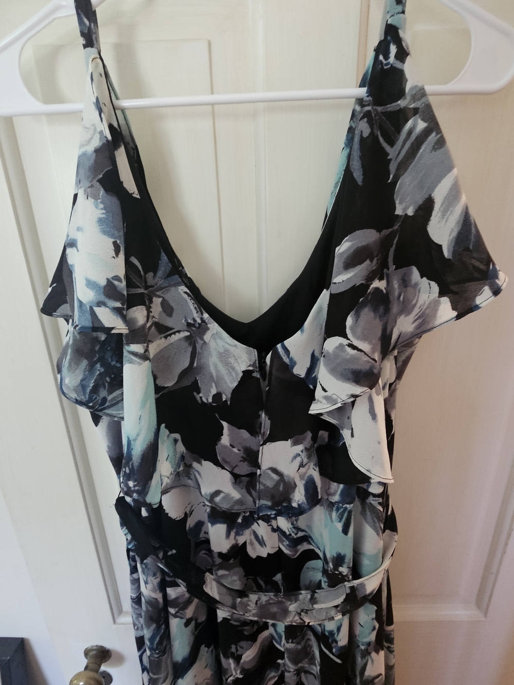 Lane Bryant Black Floral Midi Dress with Blue and Gray Accents - Picture 3 of 5